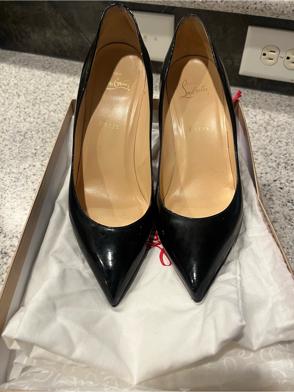 Christian Louboutin Black Patent Pointed Toe Pumps - Classic Gloss